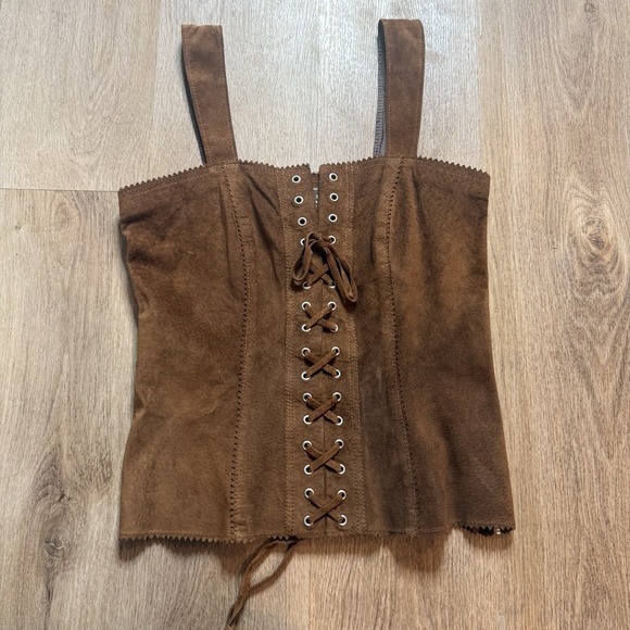 Double D Ranch Tops - Double D Ranch Womens Corset Top Tan Suede Leather Sz S Lace-Up Rodeo Western